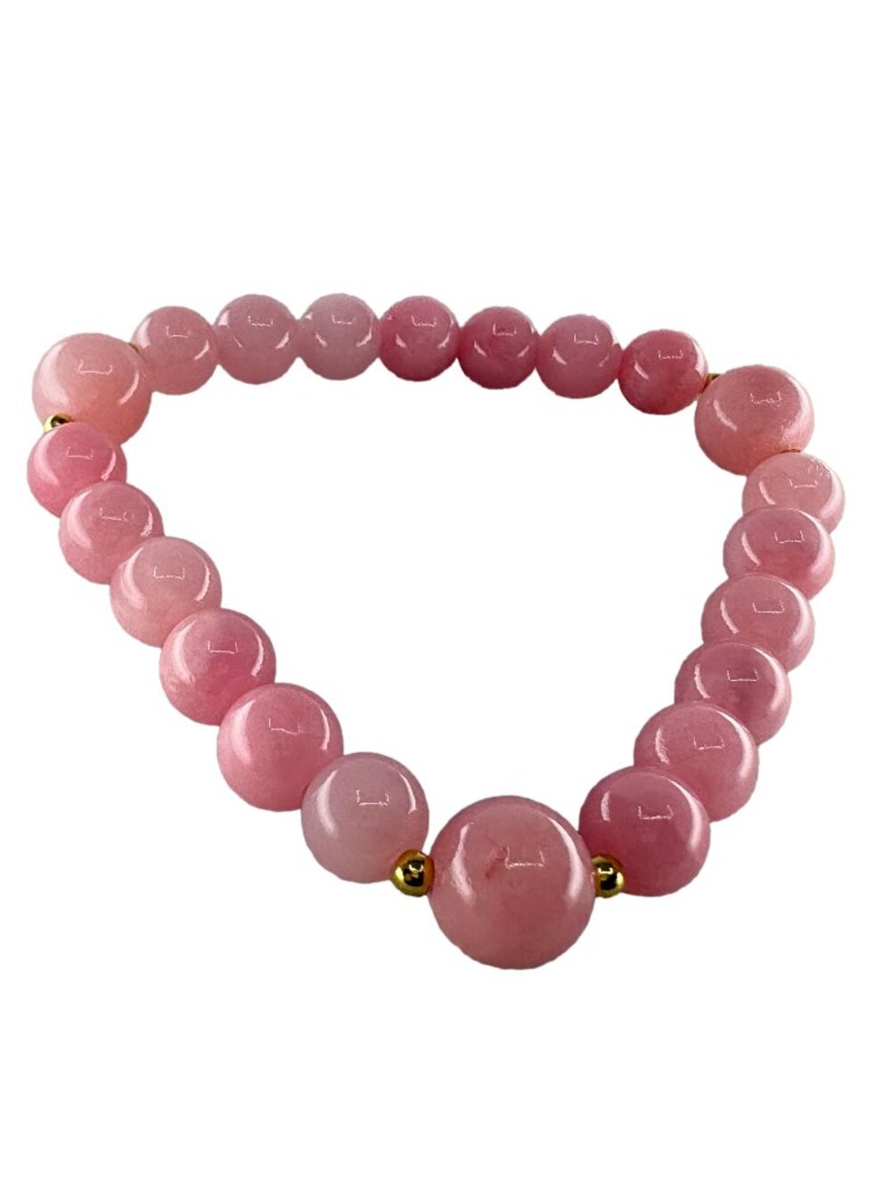 Pink Persian Jade Chalcedony Beaded Stretch Bracelet 18K Gold Filled 6.75"